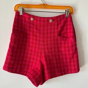 Hot pink check high-waisted Zara shorts